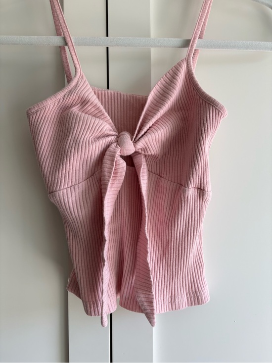 SHEIN Tops - SHEIN Pink Ribbed Tie-Front Cami Tank Top